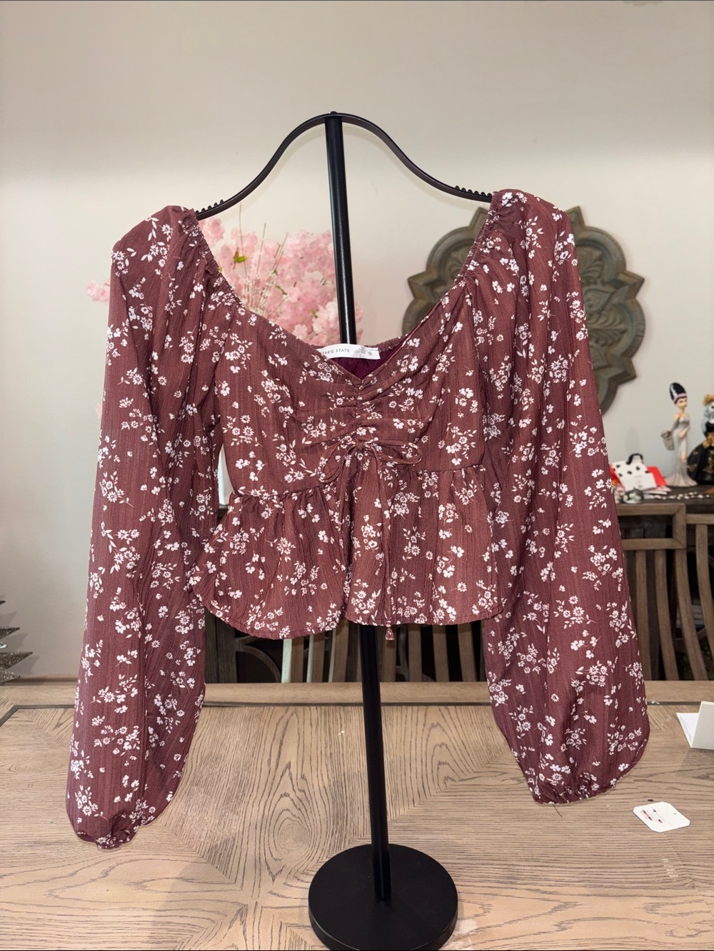 Altar'd State Dusty Rose Floral Peasant Top